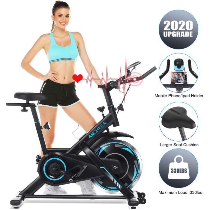 Vélo d'Appartement avec Écran LCD/Résistance Réglable/Poignée d'Impulsion, Vélo Biking Charge Max150KG Volant d'inertie 13KG