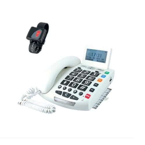 TELEPHONE AMPLIFIE SENIOR CLAVIER XXL SOS SONNERIE FLASH AVEC BRACELET D'APPEL