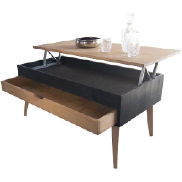 LoMasCasa Sonka Table basse relevable avec tiroir coulissant e ois naturel massif Disponible en couleur bois et base en noir ave73