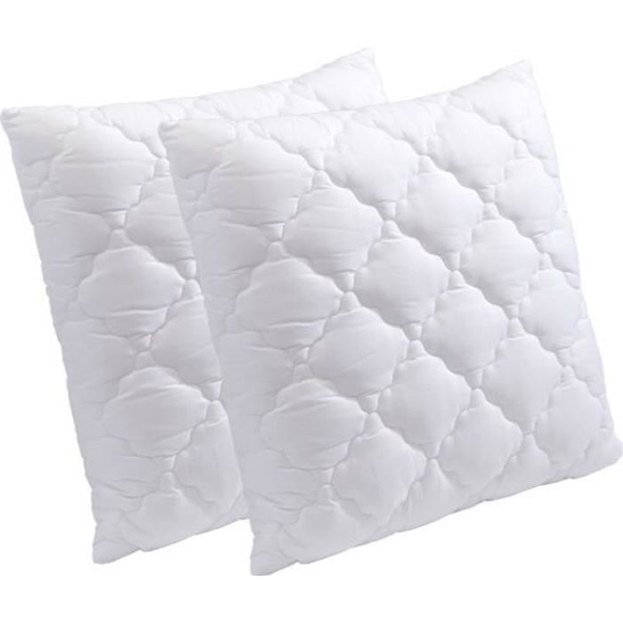 Coeur de Sommeil x2 - Lot de 2 Oreillers 60x60cm avec Mousse à Mémoire de Forme Haute Densité + 2 Housses aérée lavable en machine