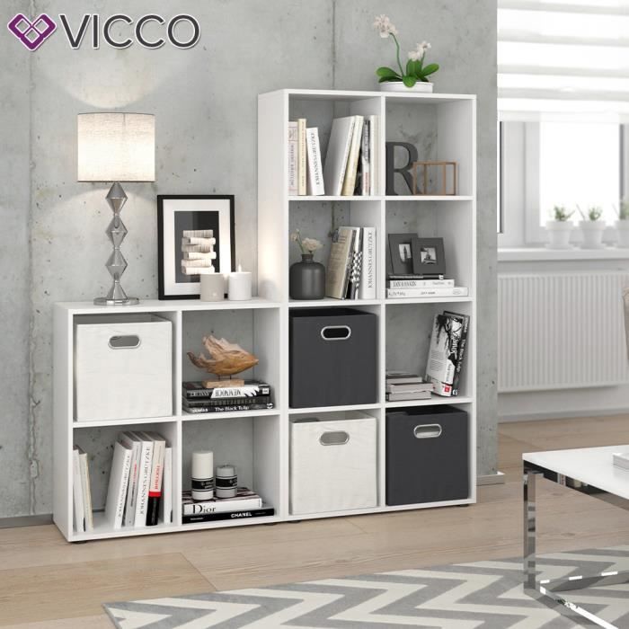 Vicco séparateur de pièce Scutum étagère pour livres blanc 8 compartiments étagère indépendante étagère de rangement