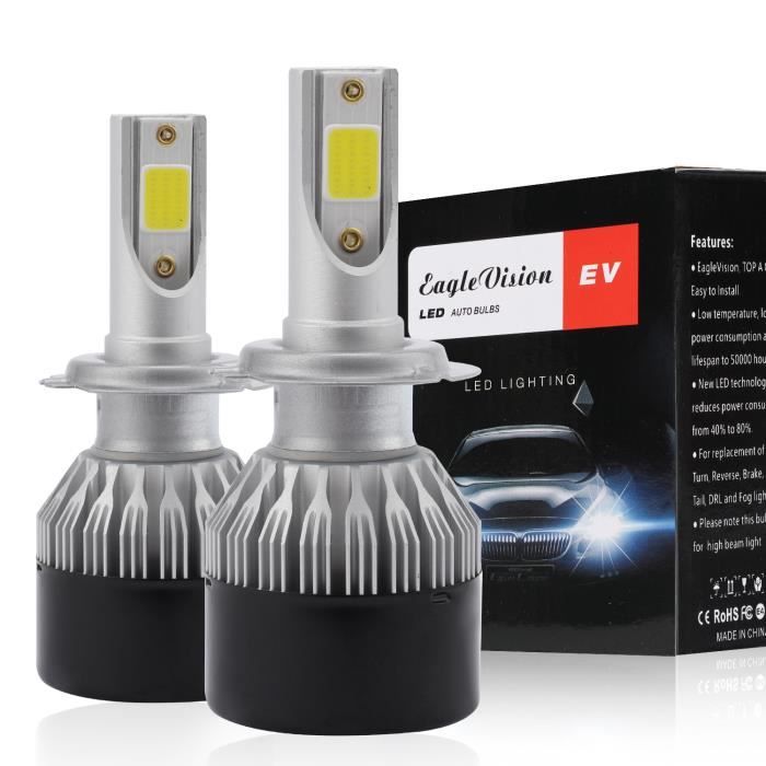 Kit Phare LED H7 6500K 6000LM 60W Ampoules de Phare Tout En Un Conversion DOB PUCE Ampoule Antibrouillard Blanche Bi-Xénon