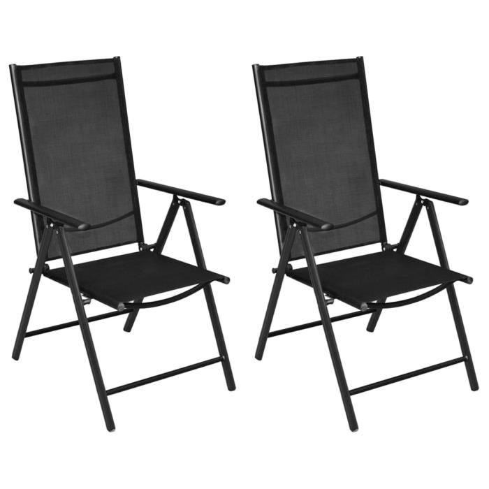 SOLDES-3145Lot de 2 Chaises pliables de jardin Fauteuil de Jardin Chaises de Camping Chic & Moderne Aluminium et textilène Noir
