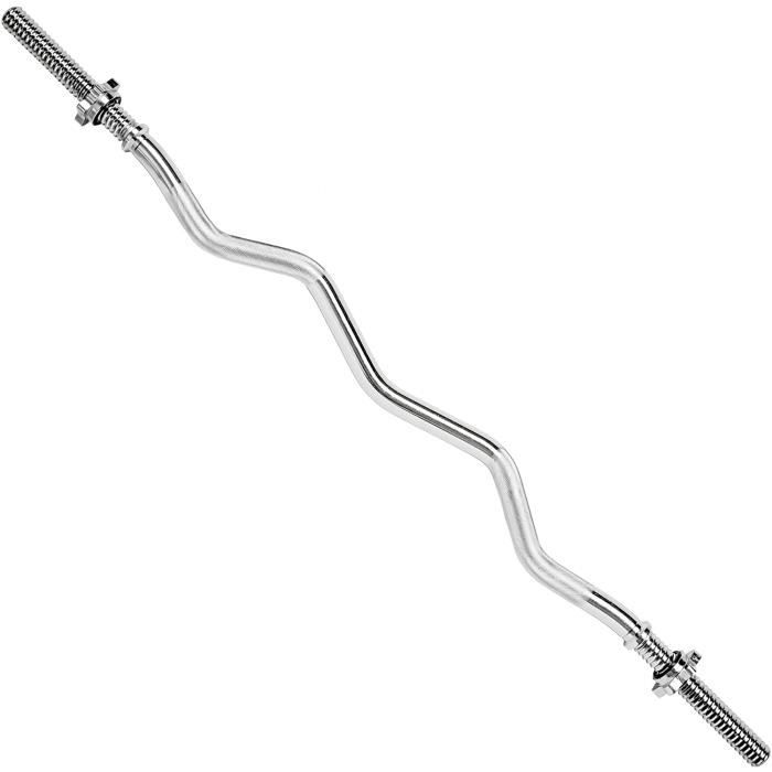 POIDS tectake Barre d' haltère ondulée EZ Exercices de curl chromé + fermoirs - 120cm - Ø 30mm - 7408