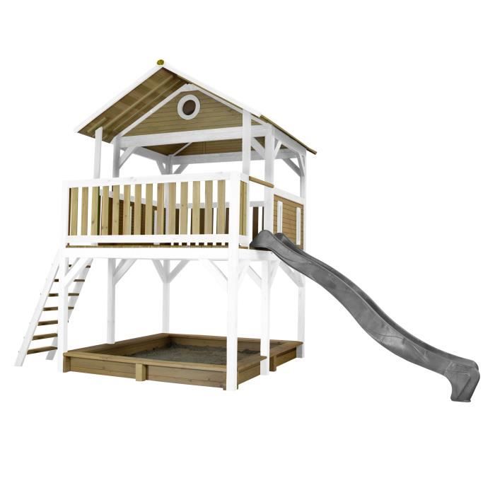 AXI Simba Maison Enfant avec Bac à Sable & Toboggan gris - Aire de Jeux pour l'extérieur en marron & blanc - Maisonnette / Cabane de