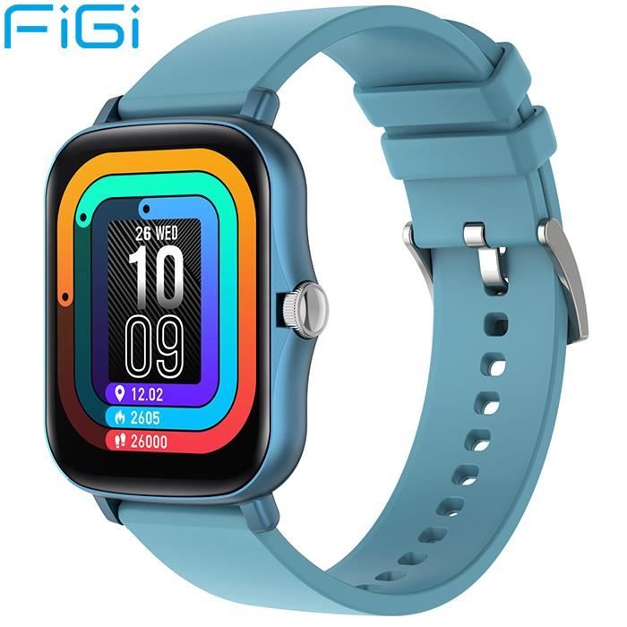 Montre Connectée FiGi Y20 Smartwatch 1,7- Écran IP67 Étanche Bluetooth 5.1 pour iPhone Samsung ou XIAOMI Bleu