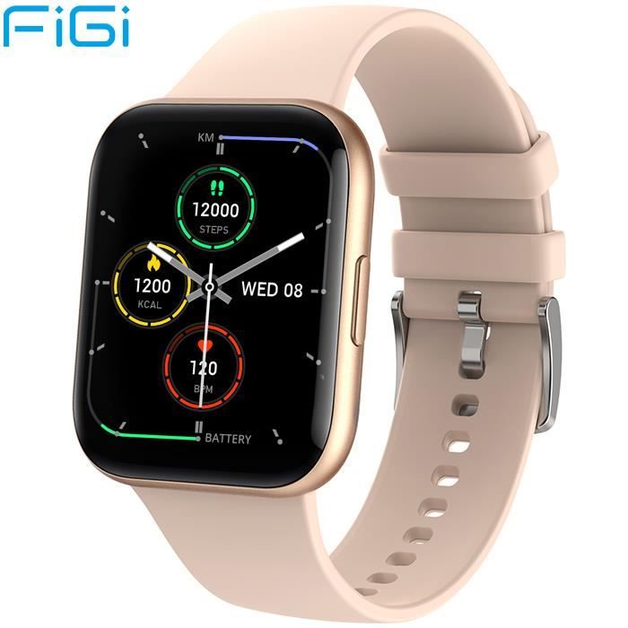 Smartwatch FiGi P25 Montre Connectée Bluetooth 5.1 IP68 Etanche pour Samsung Sony Huawei Xiaomi Android Or