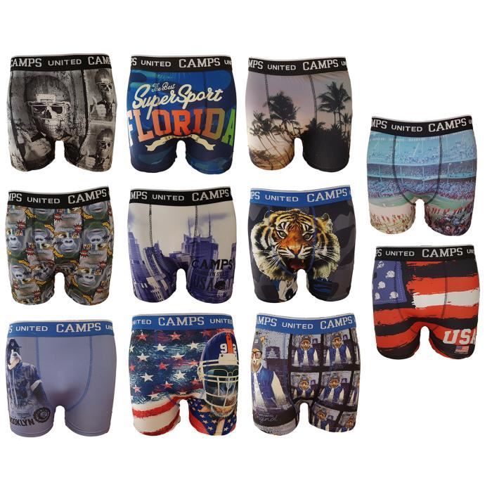 Boxer homme Camps United fantaisie imprimé -Assortiments modèles photos selon arrivages- Pack de 6 Surprise en microfibre