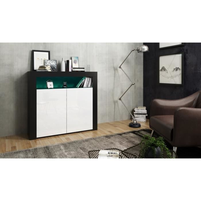 Meuble en MDF noir mat et façade en blanc laquée 107 cm