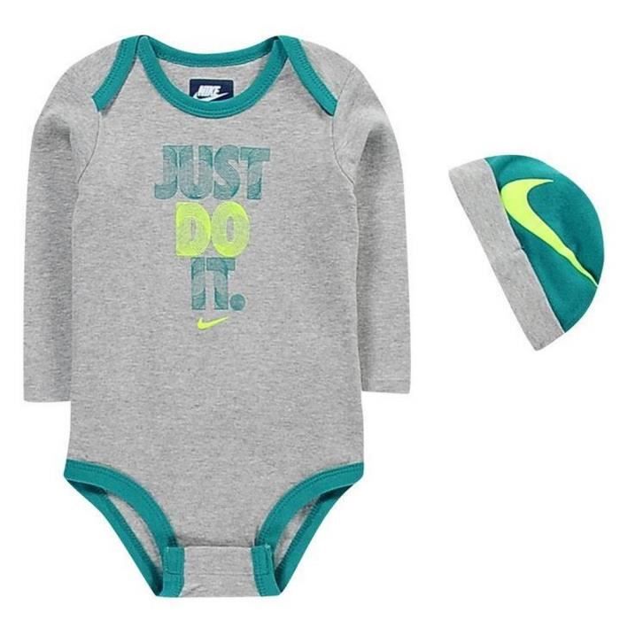 Ensemble vêtements Naissance Nike Bébé Body et Bonnet gris et vert