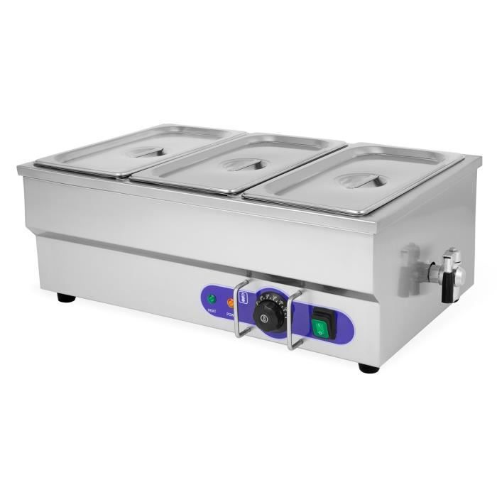 Vertes FD5-BM-3 Bain Marie avec couvercle (1500 Watt, avec 3x récipient GN 1-3, robinet de vidange, acier inoxydable)