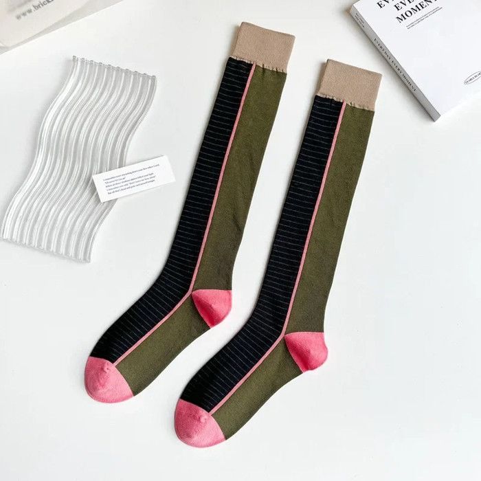 Chaussettes Mi-mollet Rétro Polyvalentes Coréennes,à La Mode Et,minces,longueur Au Genou- EU35