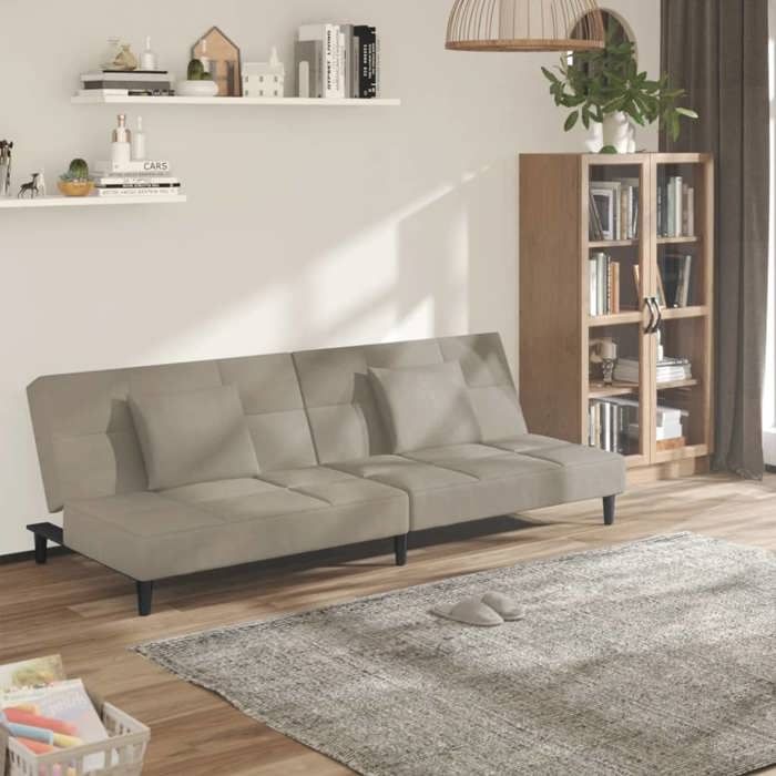 vidaXL Canapé-lit à 2 Places avec Deux Oreillers Lit dAppoint Meuble de Salon Cinéma Maison Sous-sol Moderne Gris Clair 375807