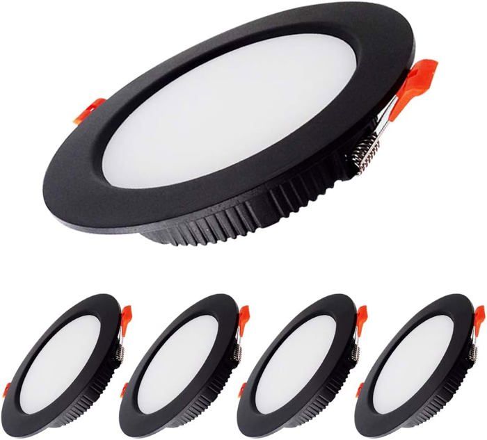 5 Pack Spot Led Encastrable Noir Extra Plat 5W 500LM = 50W incandescence IP44 Blanc Naturel 4000K AC 220-240V Découpe 70-80mm