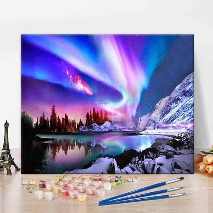Gutluz Peinture Par Numéros Pour Adultes - Kit Aurora Paysage - Toile Prénumérotée
