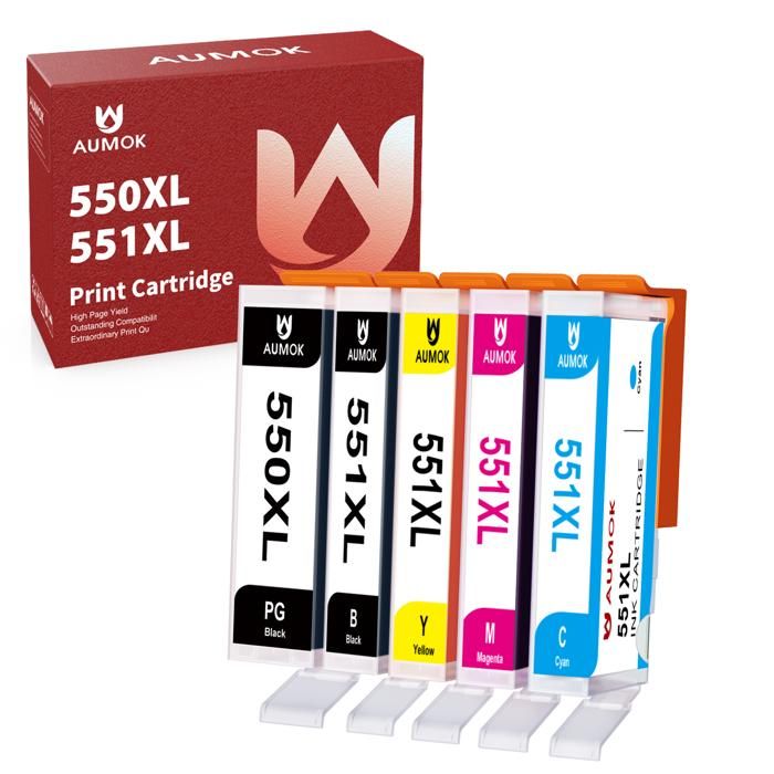 Lot De 5 Cartouches D'encre Compatibles CLI-551 PGI-550 - Pour Imprimantes Canon Pixma, Neuf