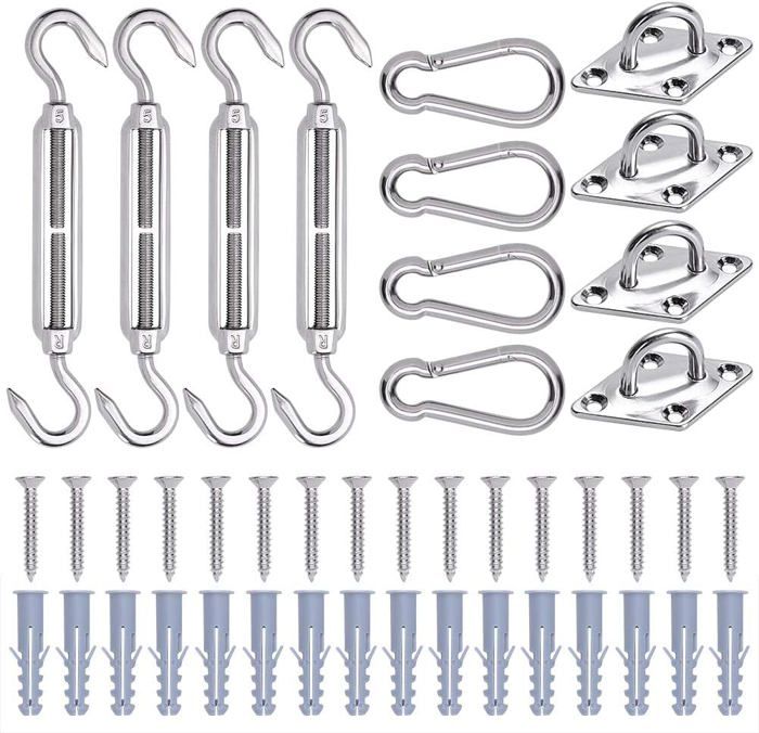 Kit Fixation Voile D'Ombrage - Tendeur Acier Inox 304 M6 - Pour Toile Rectangulaire Ou Triangulaire - Terrasse, Jardin