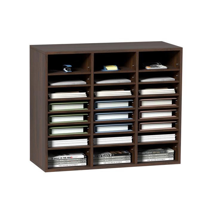 Organisateur de Bureau en Bois-VEVOR-74x30 5x62cm-Étagère Amovible Classeur pour Rangement Fichiers Magazines École-Brun