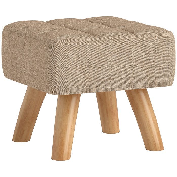 Repose pied salon - HOMCOM - siège rembourré en tissu - avec pieds en bois - pour salon chambre - 27 x 27 x 26 cm - marron clair