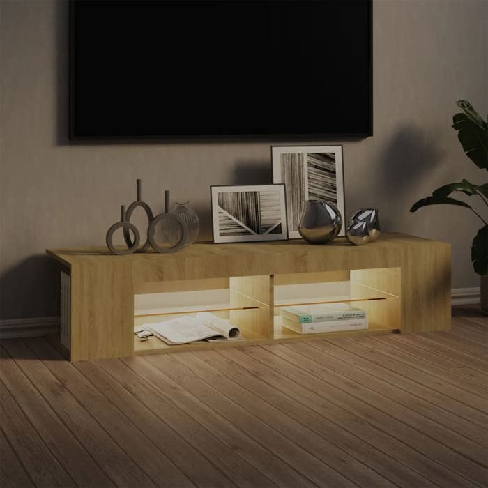 Meuble TV - Banc TV - Table TV - avec lumières LED - Chêne sonoma - 135x39x30 cm - T500