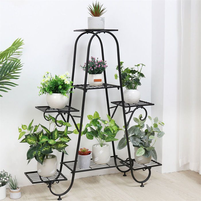 Zstar Support Pour Plantes Multifonction Avec Roulettes - Étagère à Fleurs 5 Niveaux Intérieur Et Extérieur, Idéal Salon, Chambre, Balcon Et Terrasse, Motif Fil H9037