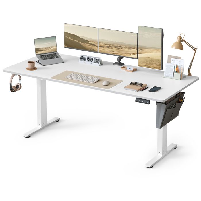 Bureau Électrique Réglable en Hauteur 180 x 80 cm Table Assis-debout Fonction Mémoire 4 Hauteurs Blanc Nuage