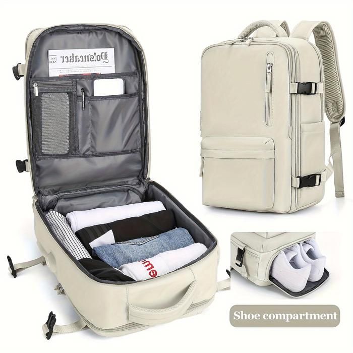 Sac à dos de voyage multi-poches sac de sport homologué pour laviation avec compartiment à chaussures beige