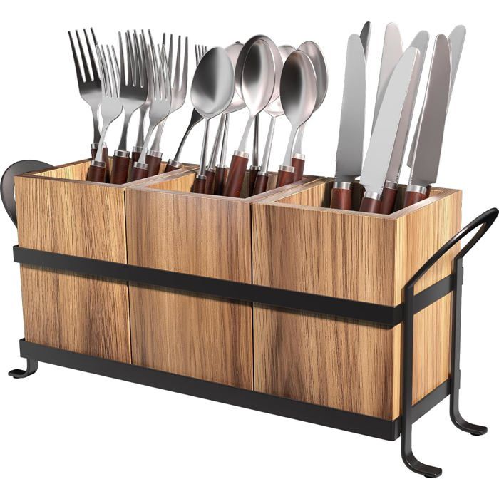 Relaxdays porte-couverts bambou - porte-ustensiles de cuisine 4 compartiments Relaxdays porte-couverts bambou - porte-ustensiles de cuisine 4 compartiments