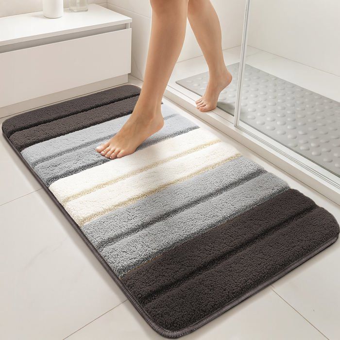 Tapis De Bain Doux SHACOS - Microfibre Absorbante, Antidérapant - Set 50x80cm + 50x60cm Gris