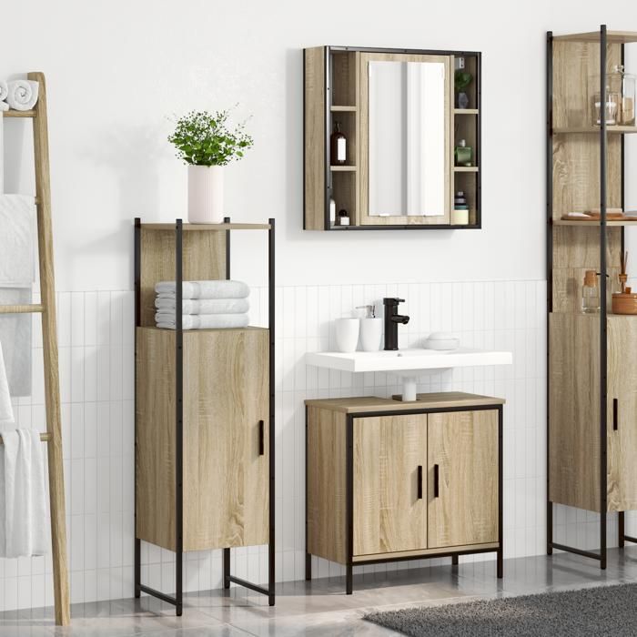 Moderne Meuble toilettes WC Ensemble de meubles de salle de bain 3 pcs Chêne Sonoma @FR(295186)