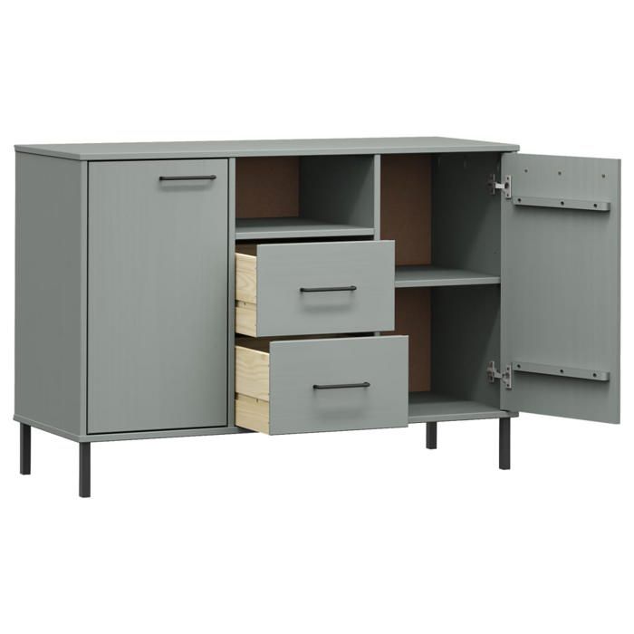 Promotion mai * Buffet bahut - Armoire de rangement - avec pieds en métal Gris 113x40x77 cm Bois massif OSLO EU6179351019
