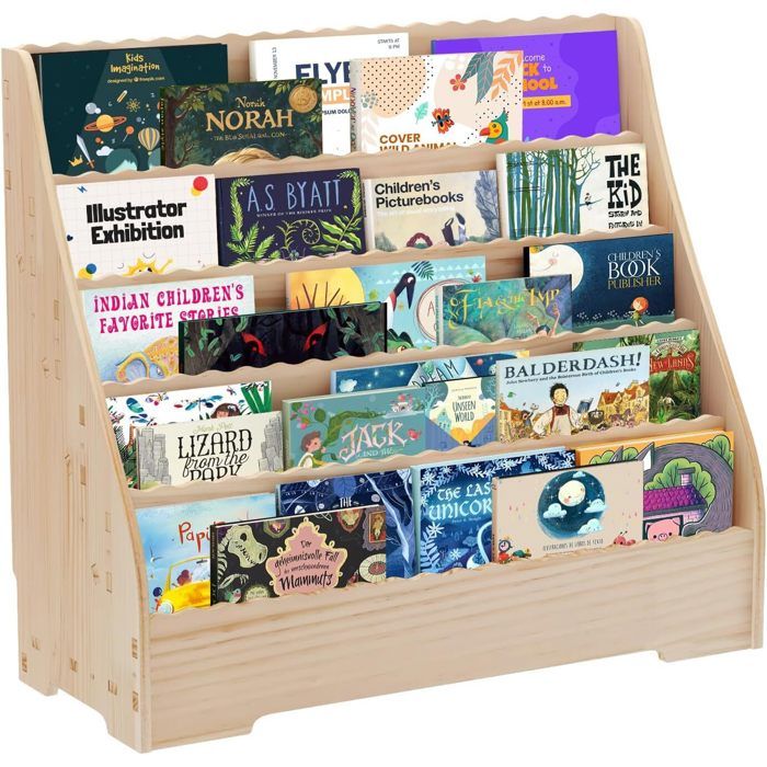 Bibliothèque Étagère à Livres pour Enfant Meuble Rangement Enfant avec 5 Compartiments Ouverts 79x70x32cm