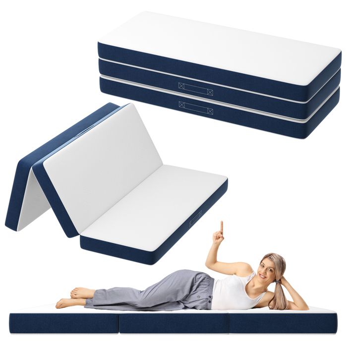 Matelas Pliant Triple DEWINNER Matelas dinvité Polyvalent 140x195x15cm Mousse épaisse Housse Amovible et Lavable en Machine