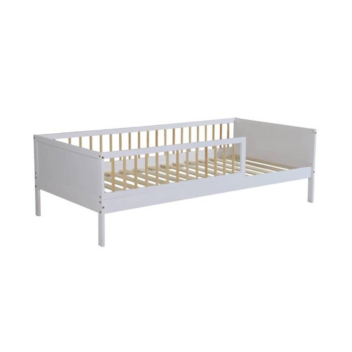 Lit enfant 90 x 190 cm pin naturel sommier à lattes inclus blanc - Elio Lit enfant 90 x 190 cm pin naturel sommier à lattes inclus blanc - Elio