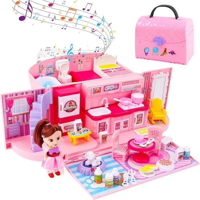 Ensemble de jouets pour poupées pour enfants - Jouet de cuisine simulé - avec lumières et sons - Cadeau pour enfants