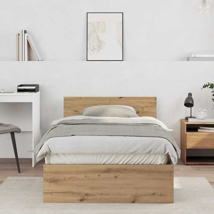 vidaXL Cadre de lit avec tête de lit Chêne artisanal 203 x 104 x 70 cm 3376051