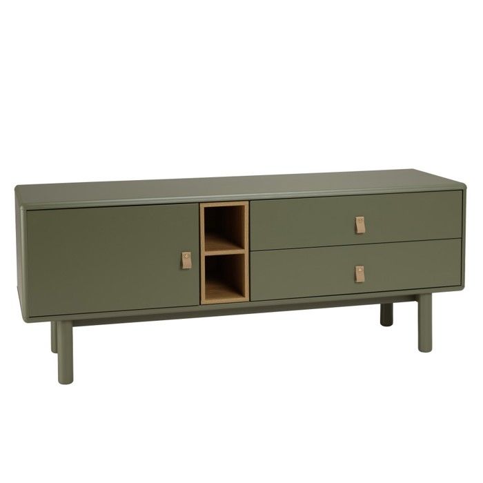 MACABANE ETHAN - Meuble TV vert 1 porte 2 tiroirs et 2 niches en bois naturel ETHAN MACABANE ETHAN - Meuble TV vert 1 porte 2 tiroirs et 2 niches en bois naturel ETHAN