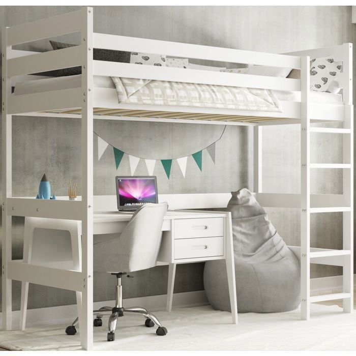 Lit Mezzanine Enfant 90x200 cm avec Échelle Réversible – Bois Massif Pin Blanc Barrière Sécurité & Sommier Inclus (Sans Matelas) Lit Mezzanine Enfant 90x200 cm avec Échelle Réversible – Bois Massif Pin Blanc Barrière Sécurité & Sommier Inclus (Sans Matelas)