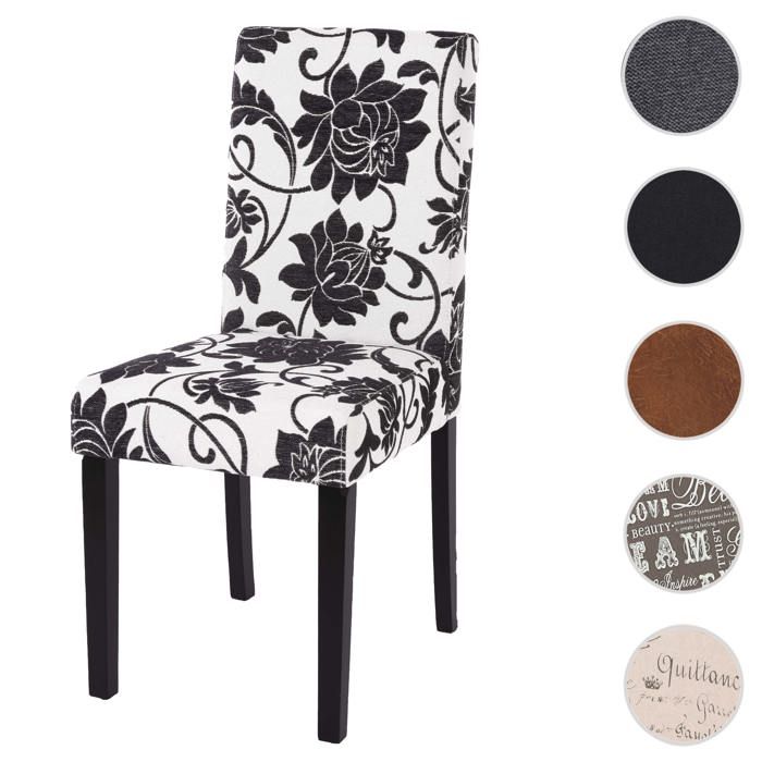 Chaise de salle à manger Littau tissu textile noir jacquard pieds foncés