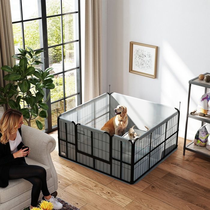 Meilleurs prix pour Parc de mise bas pour chien caisse de mise bas pour chiens avec porte tapis de propreté lavable 122 x 122 x 60 cm noir
