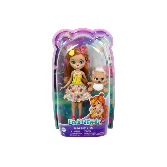 Enchantimals - Pack Poupee Biloxi Ours 15 cm et Figurine Trail son ami animal - Jupe amovible Acceessoires - Set Jouet et Carte Enchantimals - Pack Poupee Biloxi Ours 15 cm et Figurine Trail son ami animal - Jupe amovible Acceessoires - Set Jouet et Carte