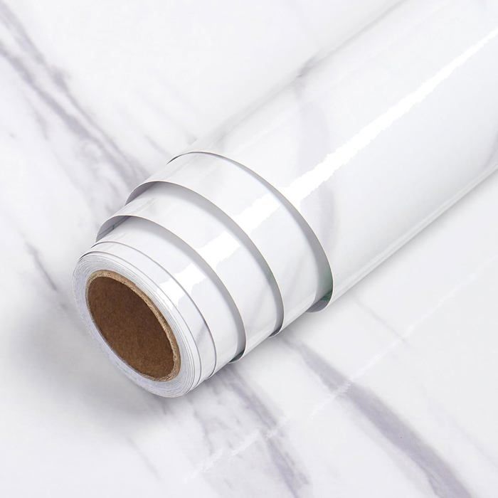 Papier Adhesif pour Meuble Marbre Blanc Gris Film Adhésif Cuisine 40cmx200cm Revetement Adhesif Meuble Plan de Travail Autocollant