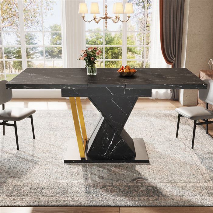 Table a Manger Rectangulaire Extensible Bois 6 Personnes Table Salle à Manger 110-140x80x76 cm Pieds Solides Table en Marbre