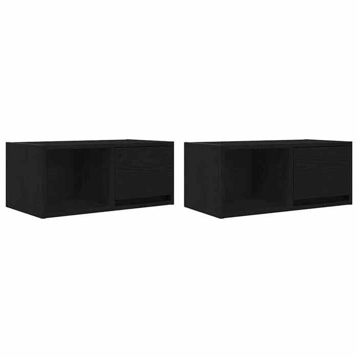 Meuble TV mural en bois dingénierie - JILL - Chêne noir - 60x31x25 5 cm - 1 tiroir - 1 étagère - Capacité totale 60 kg