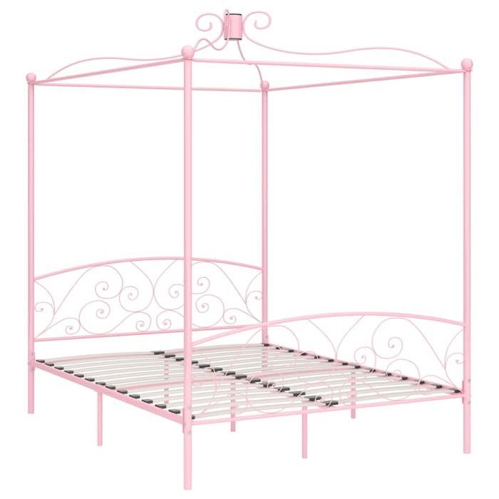 SALE 2026Cadre de lit Adulte et jeunes - Structure pour lit 2 personnes - à baldaquin - 211x169x227cm - rose métal 160x200cm 29.8
