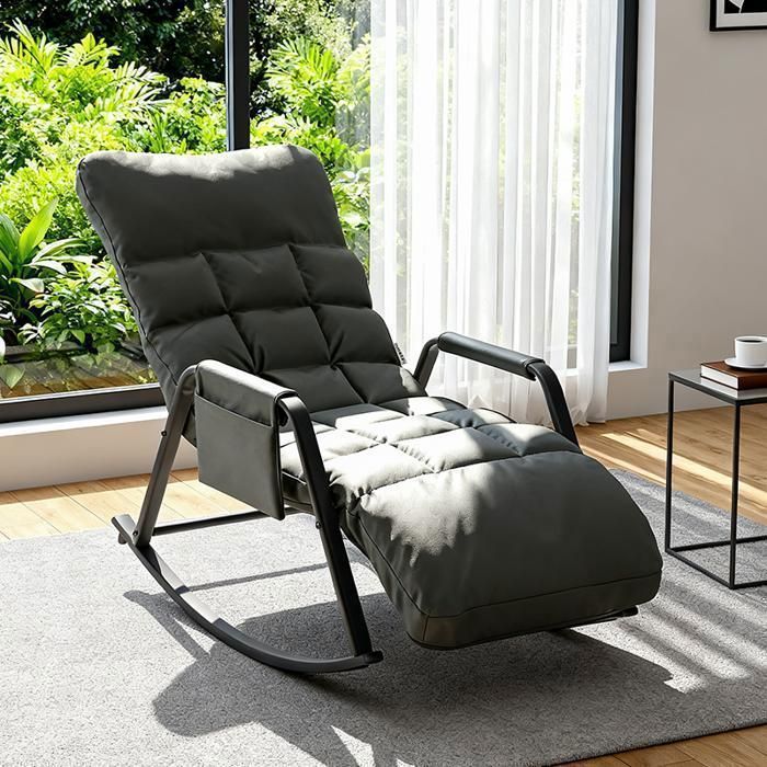 Fauteuil à bascule accoudoirs - Version étendue - Dossier 160° (5 pos) - Structure métal 160 kg - Similicuir gris anti-rayures