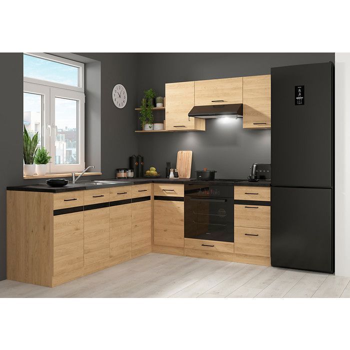 Cuisine dangle complète 200x220 cm Meubles de cuisine modulables coloris Chêne bernstein plan de travail Non inclus