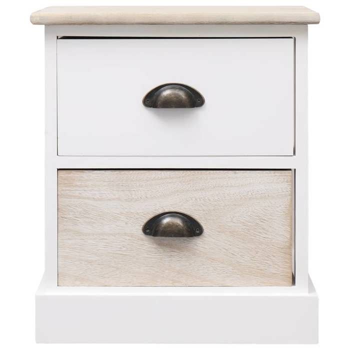 Tables de chevet en bois de paulownia - MEUBLECHIC - Lot de 2 - 38x28x45 cm - Blanc et naturel - 2 tiroirs