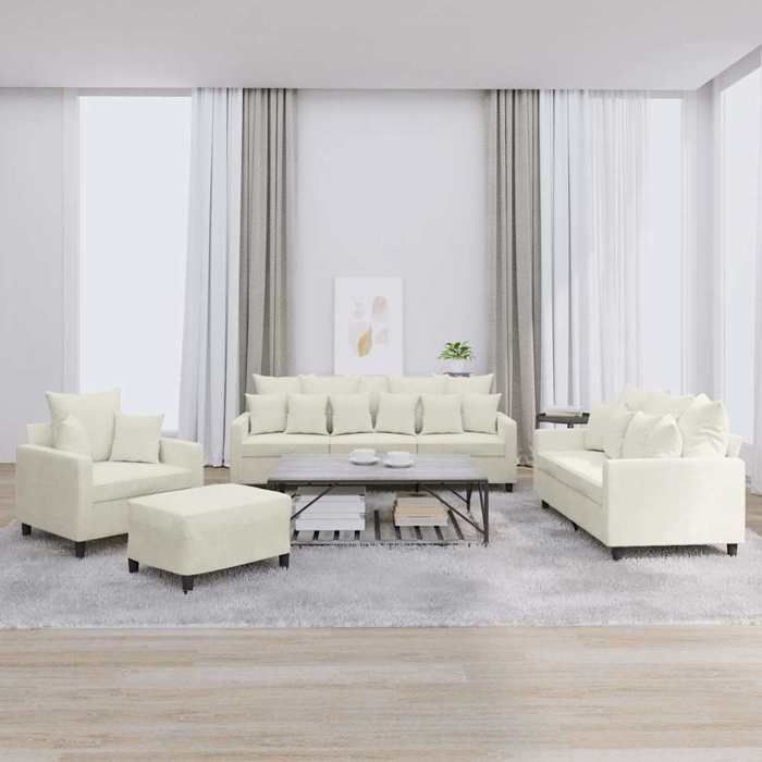 Ensemble de canapés en velours - vidaXL - Crème - 4 pièces - Velours doux - Structure robuste - Fauteuil 78x77x80 cm