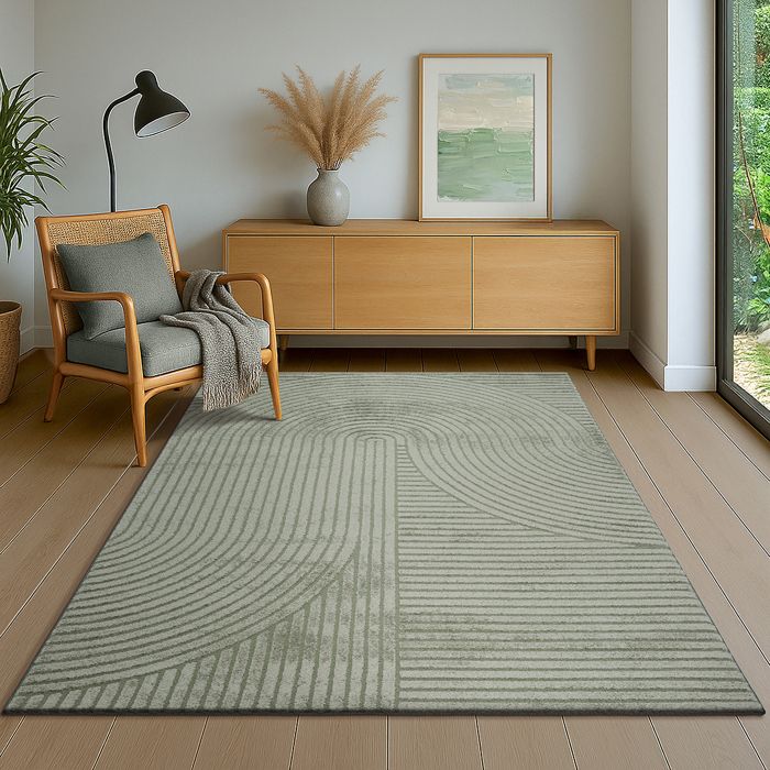 the carpet Everest – Tapis moderne poils courts effet 3D haut-bas haute densité Vert 300 x 400 cm D10